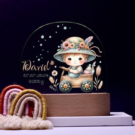 Personalize acrylic night lamp, boy, birth gifts, christening gift, children's room, decoration, bedside lamp
