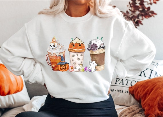 Pumpkin Spice Latte Unisex Sweater, Coffee Cups, Halloween Sweater