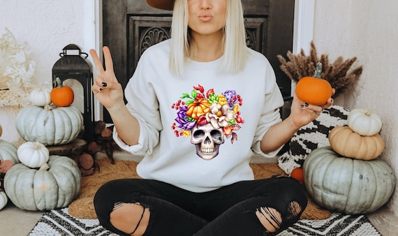 Flower Skull Sweatshirt, Halloween Skull Shirt, Flowers Skull Sweatshirt, Skull Sweater, Skull Spider Sweater.