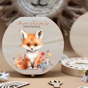 Personalized wooden tooth box fox, milk teeth storage, personalized gifts, christening gift, birthday gift