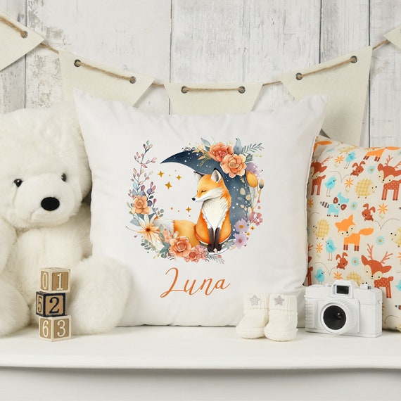 Magical floral fox cushion I cushion cover I personalized I gift I children's room I decoration I flower wreath