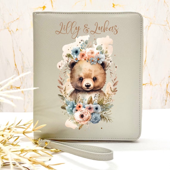 Personalized examination booklet organizer I U-booklet folder I documents children I name I bear | Physician.