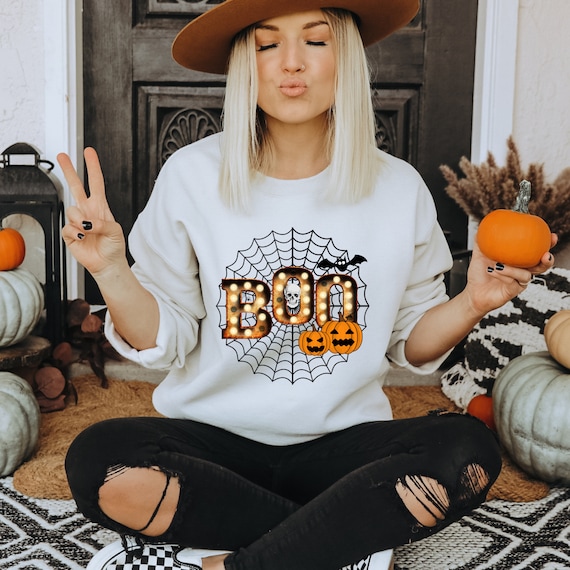 Boo Halloween Sweatshirt I Spider Web I Pumpkins