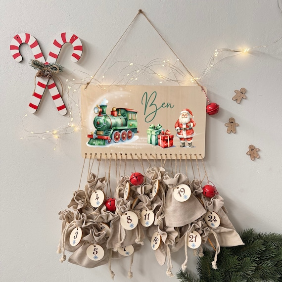 Advent calendar to fill, Advent calendar for children, Advent calendar made of wood, Advent calendar personalized, locomotive