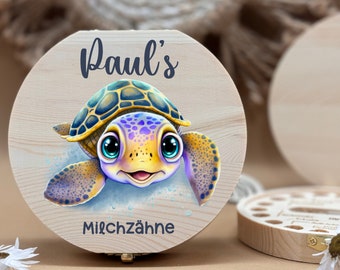 Personalized wooden tooth box turtle, milk teeth storage, personalized gifts, baptism gift,