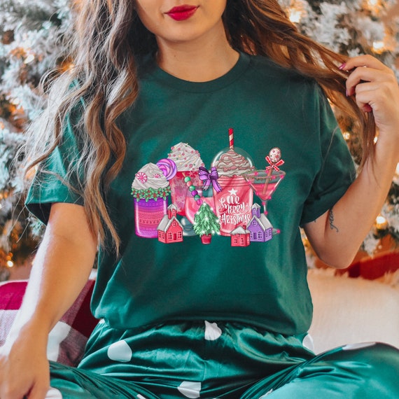Pink Christmas Coffee Sweater, Women's Christmas Sweater, Christmas Trees Shirt, Christmas Outfit, Cute Christmas Tree Shirt