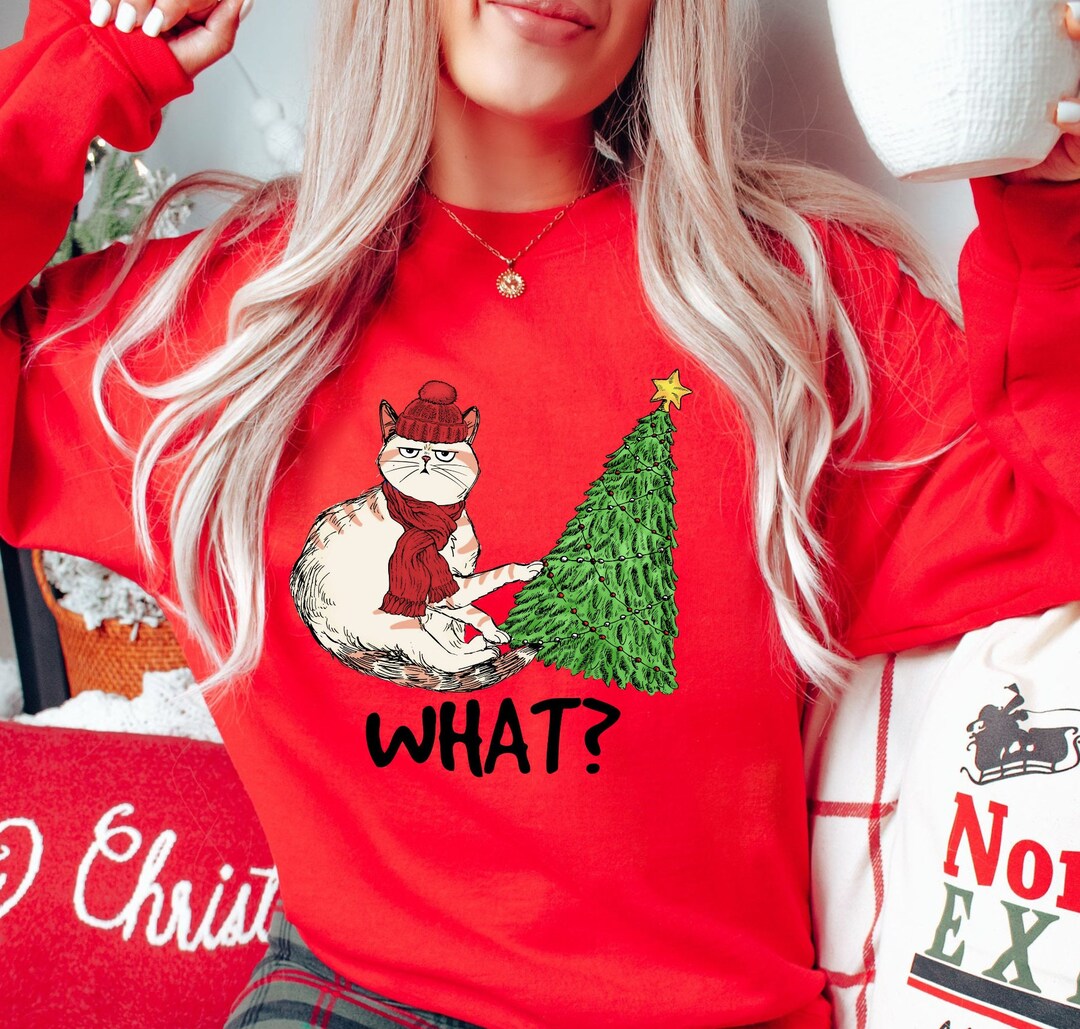 Lustige WeihnachtsKatze Shirt, TannenKatze Sweatshirt, Katze