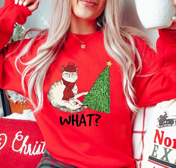 Funny Christmas Cat Shirt, Fir Cat Sweatshirt, Cat Lover, Christmas Cat Sweatshirt, Christmas Tree Cat Sweatshirt
