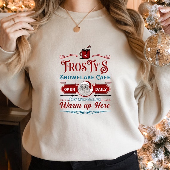 Frosty's Snowflake Cafe Unisex Sweater, Snowflake Café, Winter Christmas Sweater