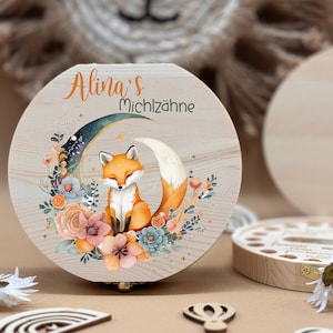 Caja de dientes de madera personalizada zorro, almacenamiento de dientes de leche, regalos personalizados, regalo de bautizo, regalo de cumpleaños