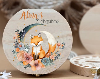 Personalisierte Zahndose aus Holz Fuchs, Milchzähne Aufbewahrung, personalisierte Geschenke, Geschenk zur Taufe, Geschenk zum Geburtstag