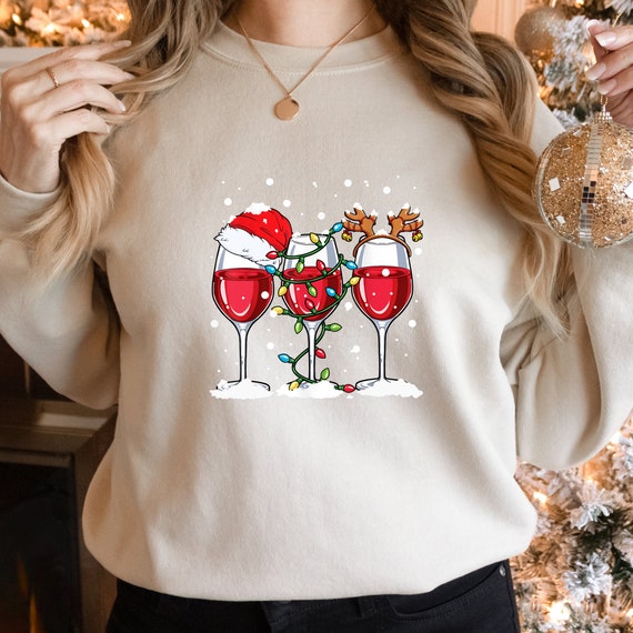 Red Wine Christmas Glasses Unisex Sweater for Women and Men, Three Glasses of Red Wine