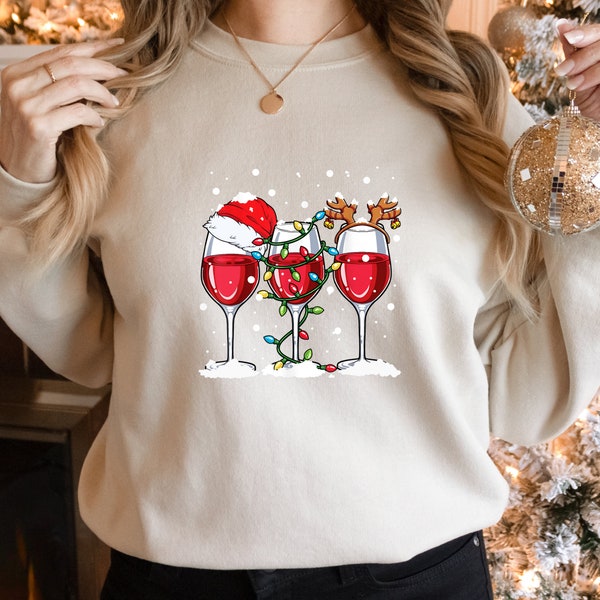 Verre de Noël au vin rouge Pull unisexe pour femme et homme, trois verres de vin rouge