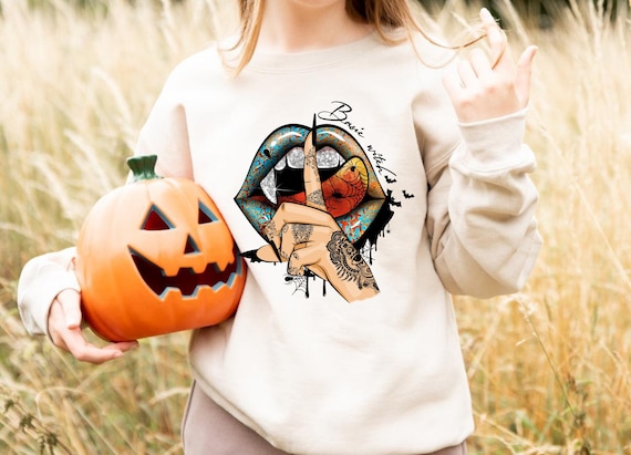 Halloween Lips Sweatshirt I Spinnennetz I Spiderweb Halloween Shirt I Retro Lips I