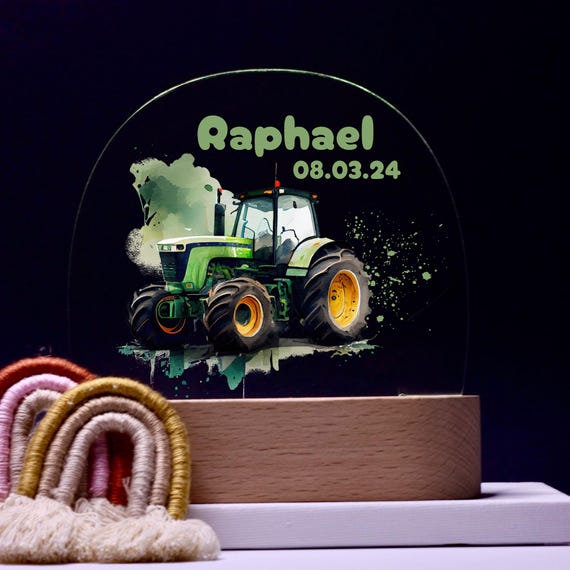 Personalize acrylic night lamp, tractor, birth gifts, christening gift, children's room, decoration, bedside lamp