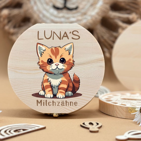 Personalized wooden tooth box fox, milk teeth storage, personalized gifts, christening gift, birthday gift