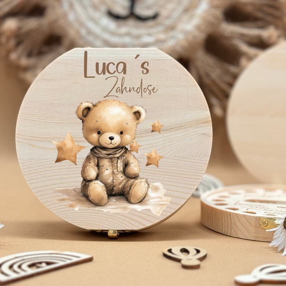 Personalized wooden tooth box fox, milk teeth storage, personalized gifts, christening gift, birthday gift