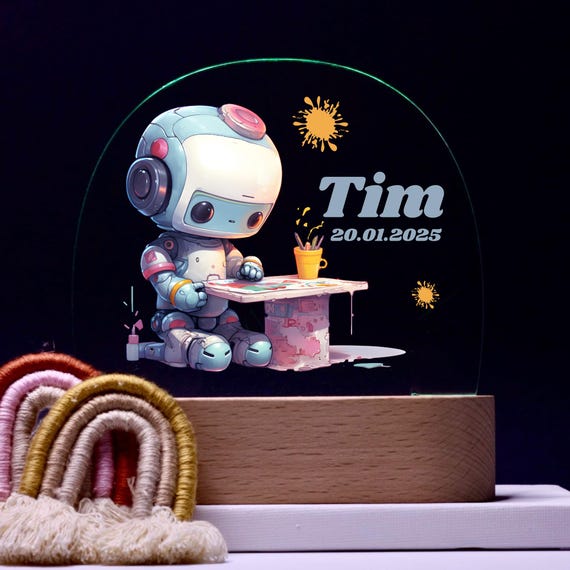 Personalize acrylic night lamp, robot, birth gifts, christening gift, children's room, decoration, bedside lamp