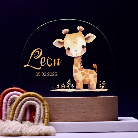 Personalize acrylic night lamp, giraffe, birth gifts, christening gift, children's room, decoration, bedside lamp