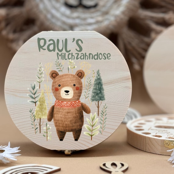 Personalized wooden bear tooth box, milk teeth storage, personalized gifts, christening gift, birthday gift