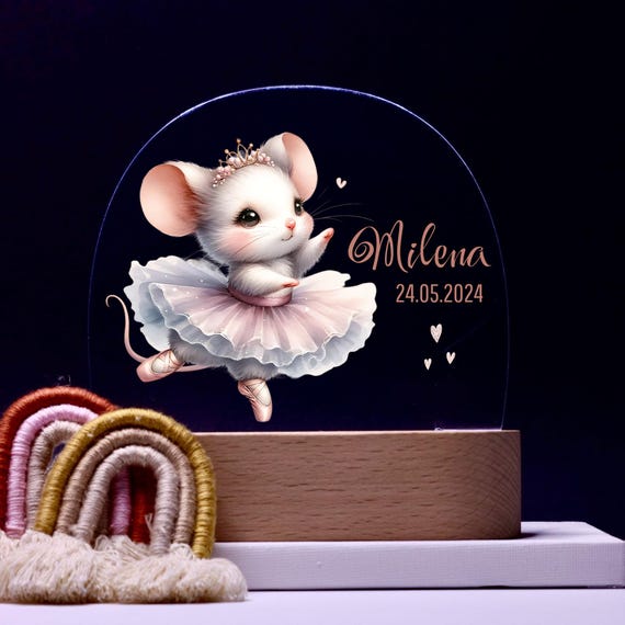 Personalize acrylic night lamp, mouse, fire brigade, birth gifts, christening gift, children's room, decoration, bedside lamp