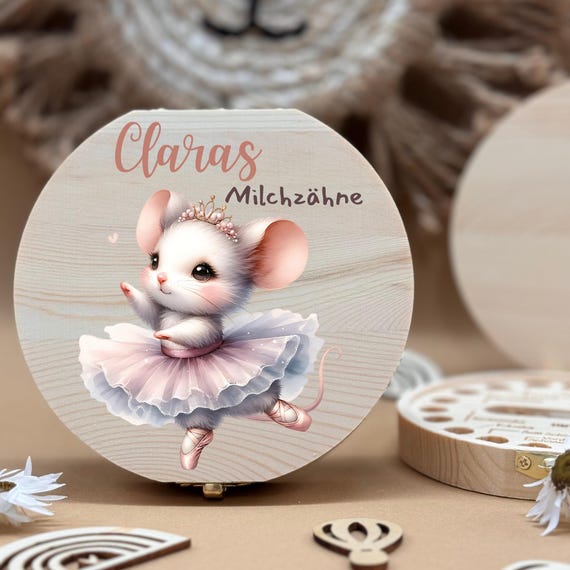 Personalized wooden tooth box mouse, milk teeth storage, personalized gifts, baptism gift, birthday gift,