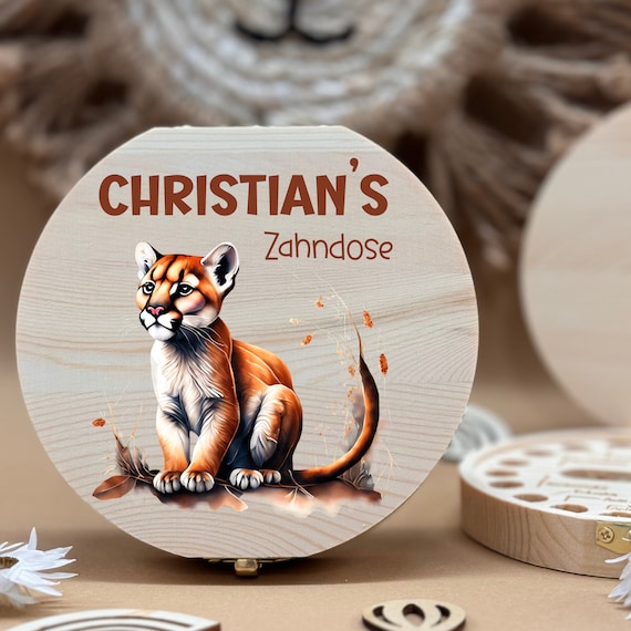 Personalized wooden tooth box predator, milk teeth storage, personalized gifts, christening gift, birthday gift