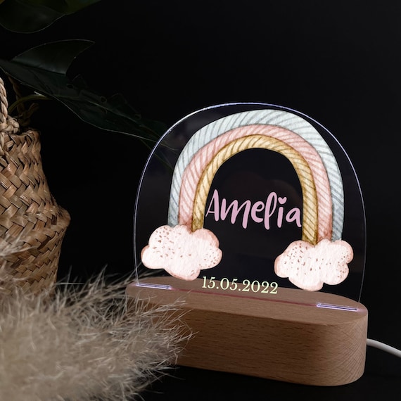 Personalized rainbow acrylic night lamp, baby gift birth, christening gift, children's room, birthday gift, bedside lamp