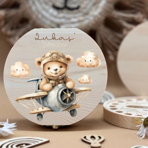 Personalized wooden tooth box teddy, milk teeth storage, personalized gifts, christening gift, birthday gift