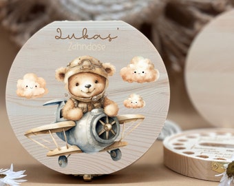 Personalized wooden tooth box teddy, milk teeth storage, personalized gifts, christening gift, birthday gift