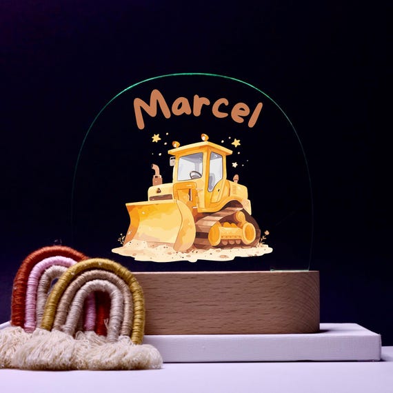 Personalize acrylic night lamp, excavator, birth gifts, christening gift, children's room, decoration, bedside lamp