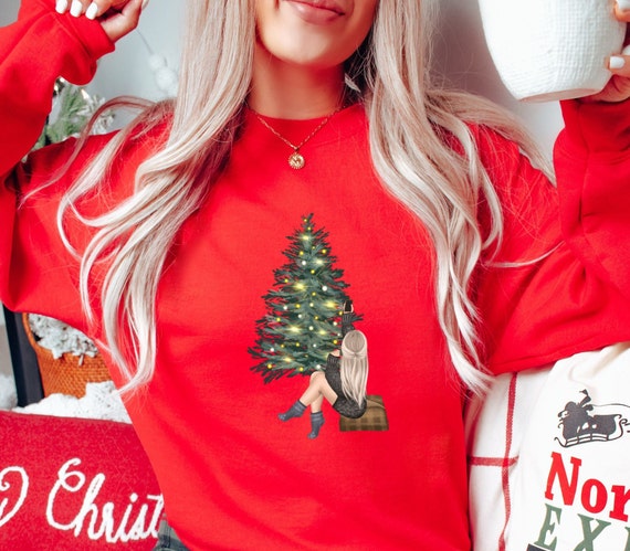 Cute Christmas Sweatshirt, Girl Christmas Tree Shirt, Christmas Tree Sweater, Women Christmas Sweater,