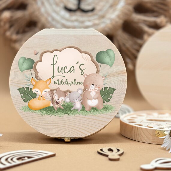 Personalized wooden tooth box, milk teeth storage, personalized gifts, christening gift, birthday gift