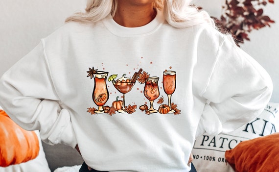 Autumn Cocktail Glasses Sweatshirt, Pumpkin Shirt, Autumn Sweater, Autumn Drinks Sweatshirt, Pumpkin Spice Latte Shirt, Wine Lover