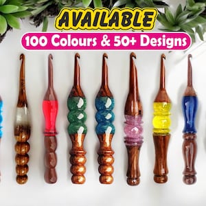 Handmade Rosewood Crochet Hook Set: Ergonomic Glitter Resin Handle