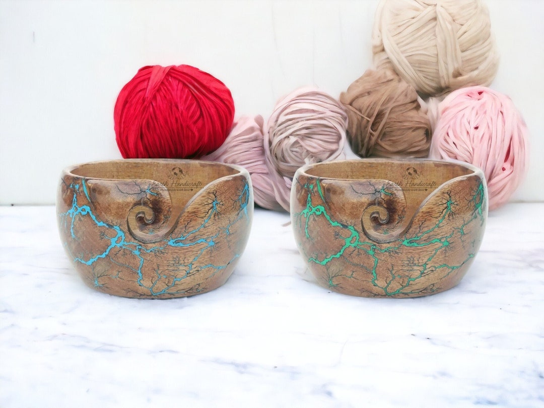 Inanosa Large Wooden Yarn Bowl 7x4 Inches - Cute Wood Bowl/ Holder For Knitting & Crocheting Lovers