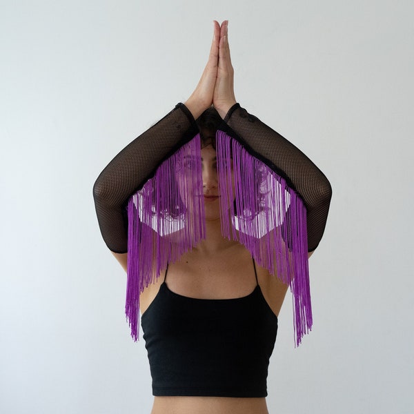 Black Arm Sleeves with Purple Tassel Details, Dancer Gift