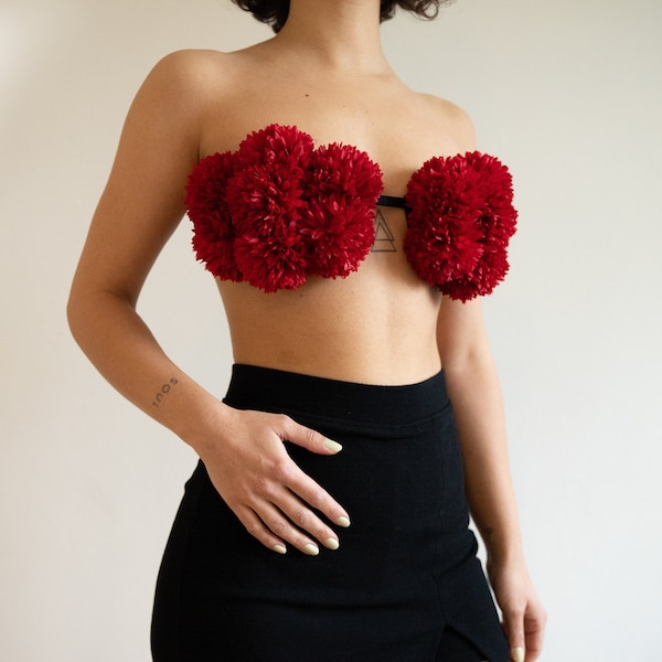 Red Floral Top, Flower Halloween Costume, 3D Floral Bustier