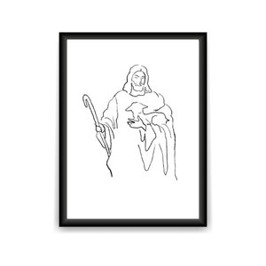 The Good Shepherd Sketch, Digital Download, Minimalist Jesus Art, Jesus Christ Printable, Christian Art, LDS Download