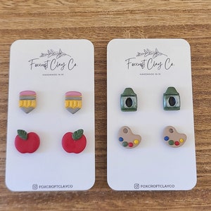 Back to School Earrings, Teacher Gifts, Teacher Appreciation, Art Teacher Gift, Kindergarten Teacher Gift, Clay Stud Earrings