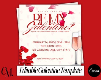 Galentine's Day Invite, Editable Valentine's Party Invitation Template, Galentine's Girls Night, Galentines Day Party, Valentine's Day