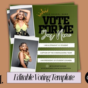 Vote Homecoming Queen Flyer, Editable Homecoming Campaign Flyer, Class Campaign Flyer, College Homecoming, Vote For Me, Canva Flyer, Prom
