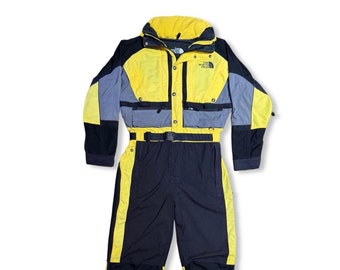 1990s Vintage The North Face Snow Ski Suit | Yellow, Black, Gray