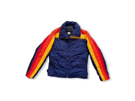 Vintage HEAD Snow Jacket, Navy Blue, Orange, Yellow, Red, Adult XS