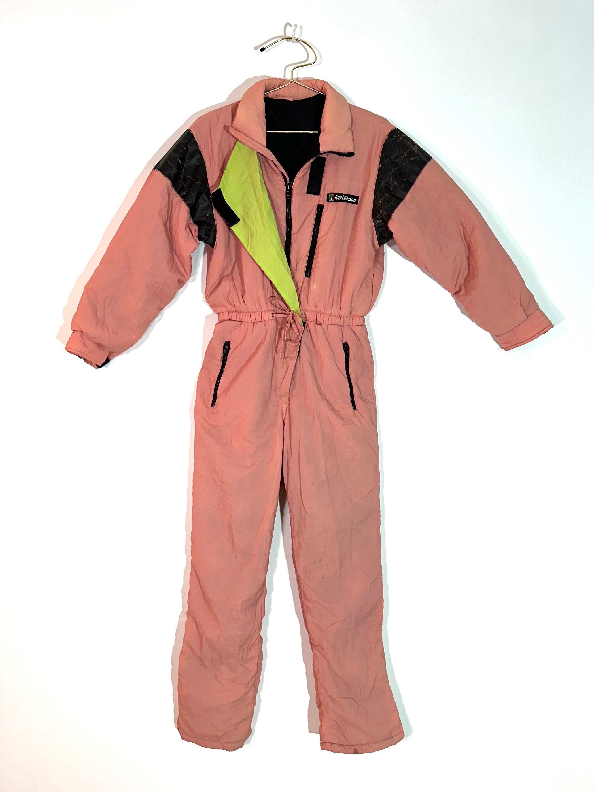 Combinaison De Ski Vintage Anzi Besson Années 90 - Vert Colorblock, Taille L, Occasion Rétro