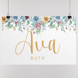 Nursery Name Sign Boho Floral Pattern | Personalized Digital Name Sign | Baby Name Sign | Baby Shower | Nursery Custom | Instant Download