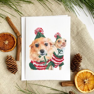 Santa's Elves Dog Themed Holiday Greeting Card | 5x7 | Watercolor card | With envelope