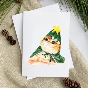 Christmas Cat Holiday Greeting Card | 5x7 | Watercolor card | With envelope