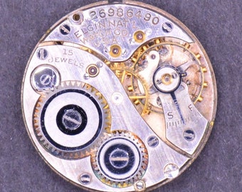 Vintage Elgin Pocket Watch Movement. Complete, Not Running. Made in 1924 Size 10/0s. Grade 444. 15 Jewels. Nice Movement.