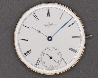 Vintage Elgin Pocket Watch Movement. Complete Not Running. Year 1888, Size 6, 7 Jewel, Grade 95, Good Staff, Spring, Bad Table Jewel